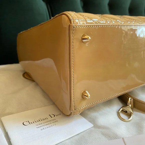 *SOLD* Lady Dior cannage quilted beige patent silver hardware Medium bag - Picture 11 of 16